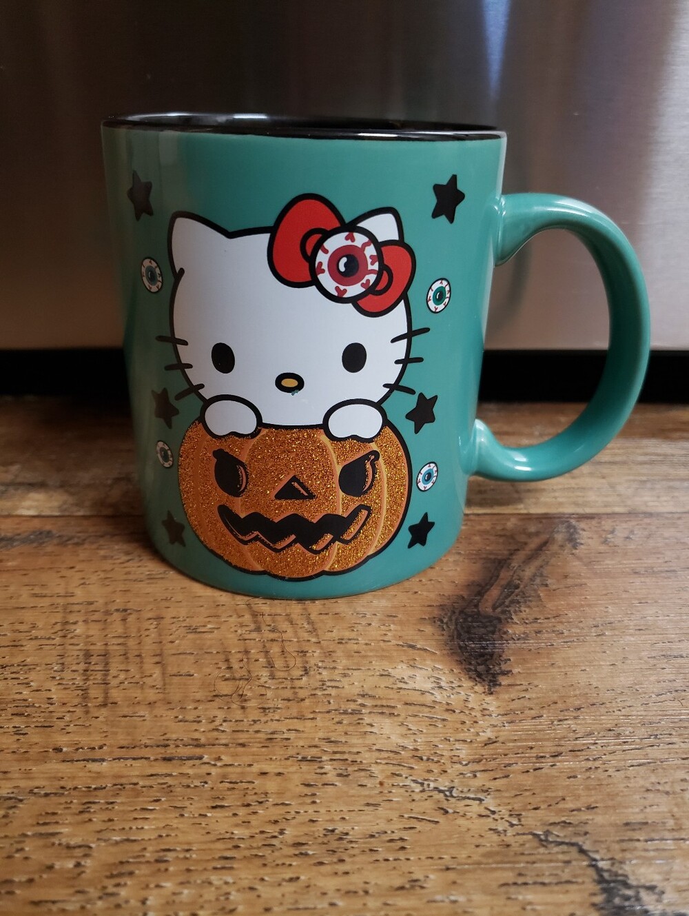 Hello Kitty Scary Halloween Mug with Glitter Orange Pumpkin and Red Bow